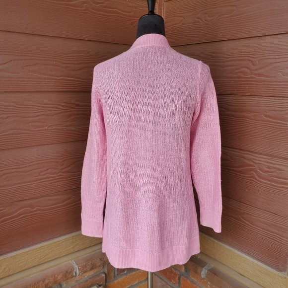 Talbots Linen Pink Open-Front Women's Sweater Faux Pockets - Picture 13 of 13